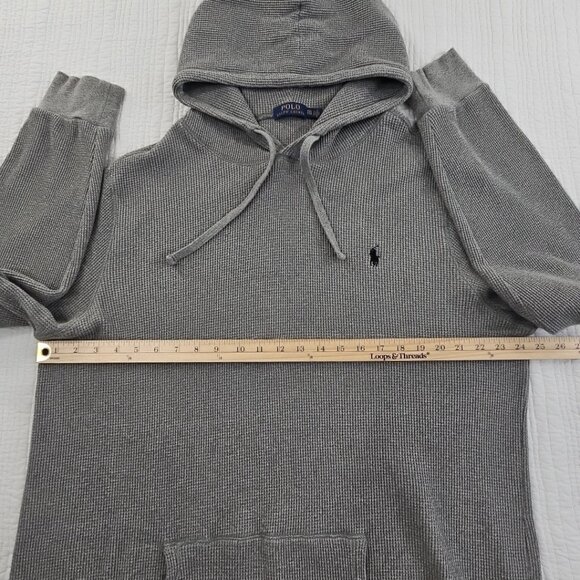 Polo Ralph Lauren Waffle Knit Hoodie Men's XXL Grey Long Sleeve Drawstring EUC - Picture 8 of 14